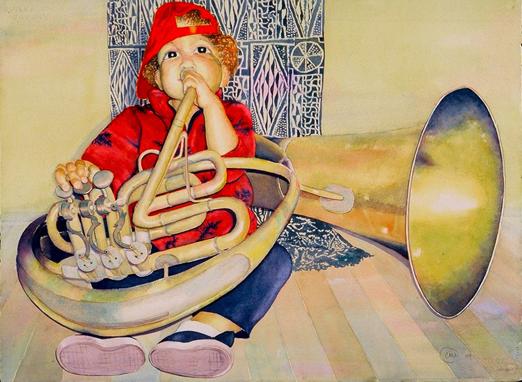 A Girl and Her Horn, 2006, Watercolor