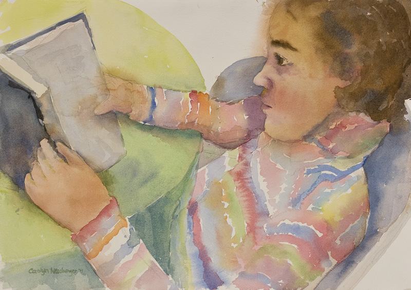 Girl, Reading, Watercolor