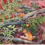 Autumn Ferns with Red and Yellow Mushrooms